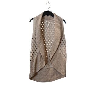 Max Studio Kids Sweater Vest Girls Large 14 NWT Sleeveless Knit Beige Open Front